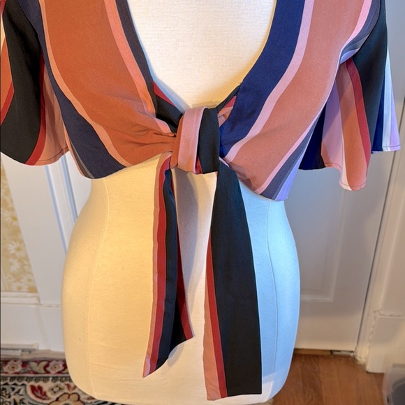 NWOT 4SI3NNA Striped Multicolor Tie-Front Top Size M Super Cute!! - Picture 5 of 8